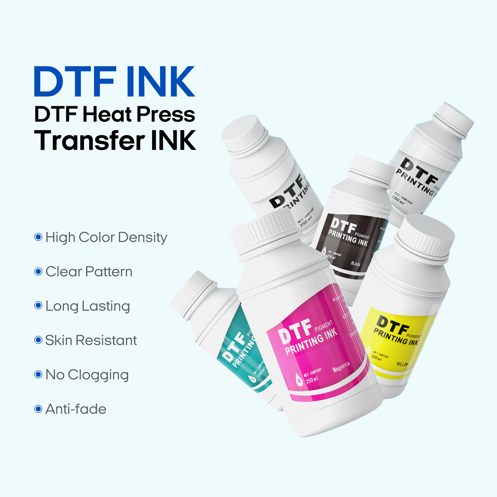 Punehod DTF Ink 500ml Direct to Transfer Film Ink Combo CMYKWW for PET Film Heat Transfer Printing, Refill for DTF Printer with Printhead L1800 R1390 L805 L8058 XP600 TX800