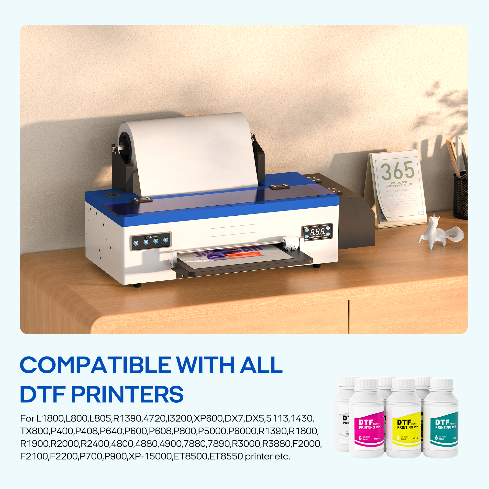 Punehod DTF Ink 500ml Direct to Transfer Film Ink Combo CMYKWW for PET Film Heat Transfer Printing, Refill for DTF Printer with Printhead L1800 R1390 L805 L8058 XP600 TX800