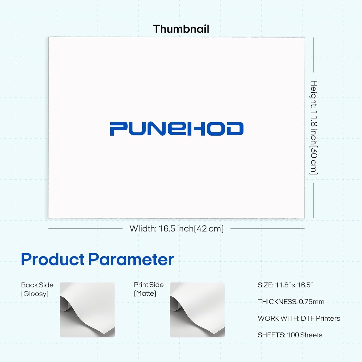 PUNEHOD DTF Transfer Film - 100 Sheets A3 Matte Clear DTF Film for DTF Inkjet Printer
