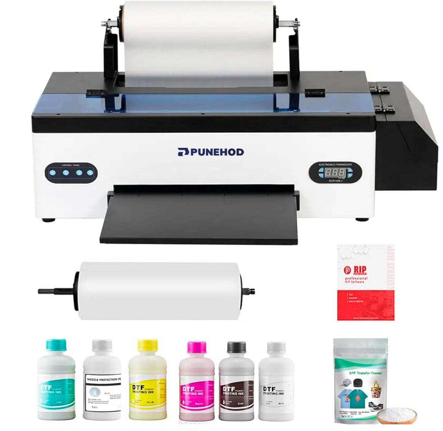 Punehod DTF-Drucker A3 L1800 mit Rollenzuführung, DTF-Druckerset für DIT-Drucker-T-Shirts (Drucker + Verbrauchsmaterial)