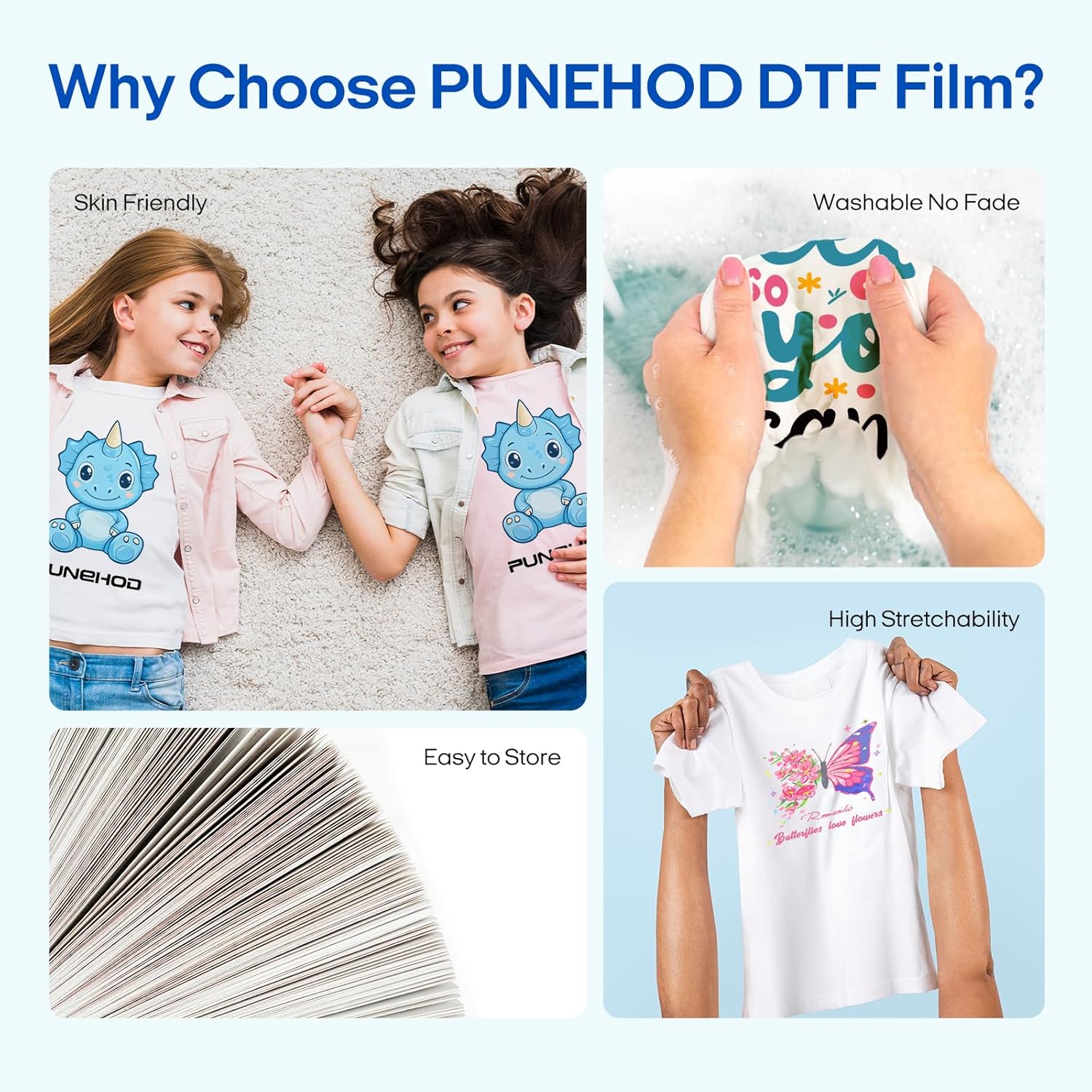 PUNEHOD DTF Transfer Film - 100 Sheets A3 Matte Clear DTF Film for DTF Inkjet Printer