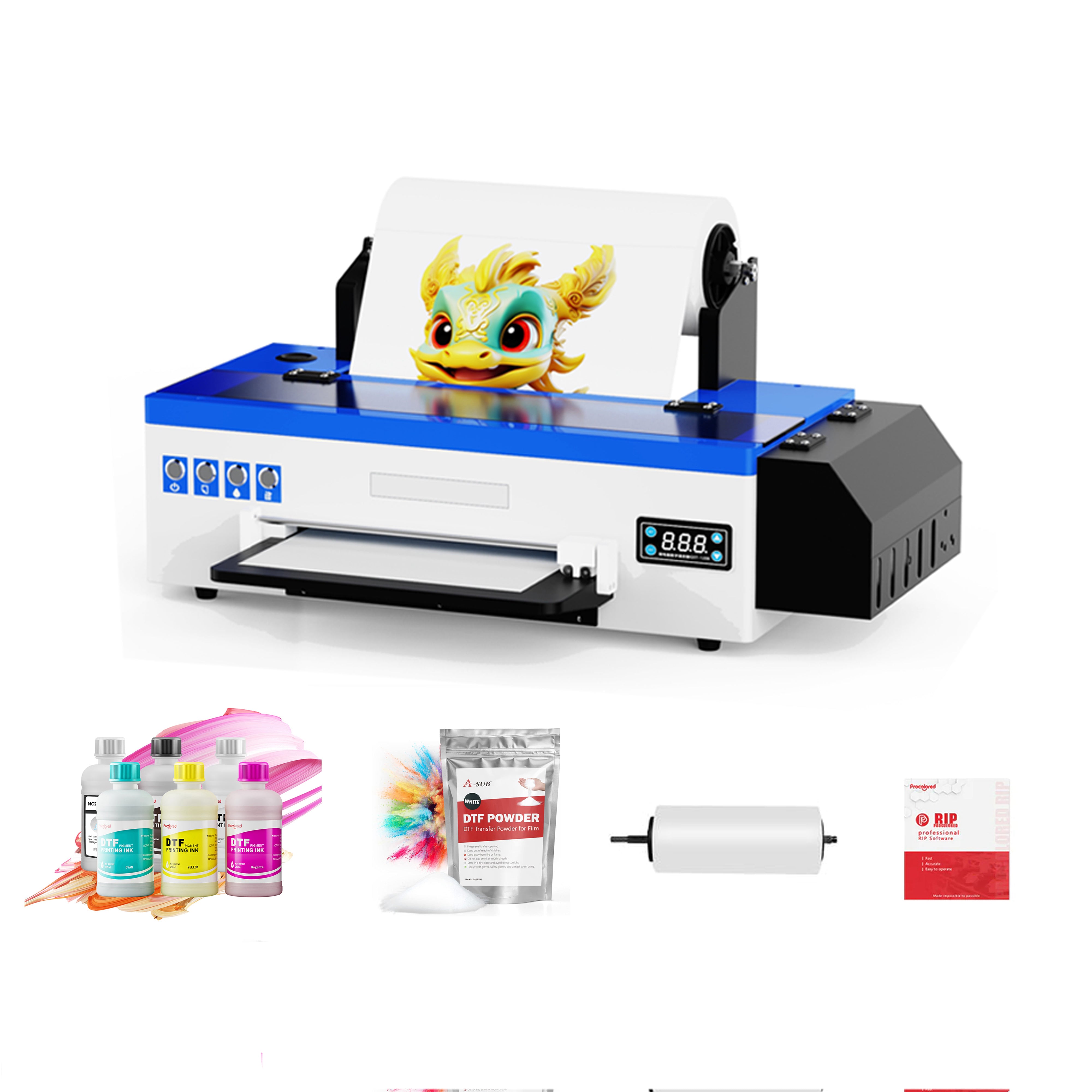 Punehod DTF-Drucker A3 L1800 mit Rollenzuführung, DTF-Druckerset für DIT-Drucker-T-Shirts (Drucker + Verbrauchsmaterial)