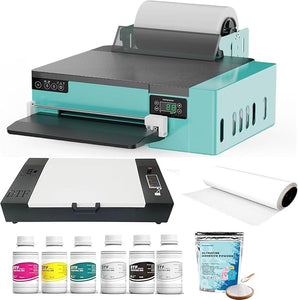 PUNEHOD Cyan DTF Printer A4 XP600, with Roll Feeder and White Ink Circulatory for DIY Print Dark and Light Fabrics (Printer+Oven+Consumable)