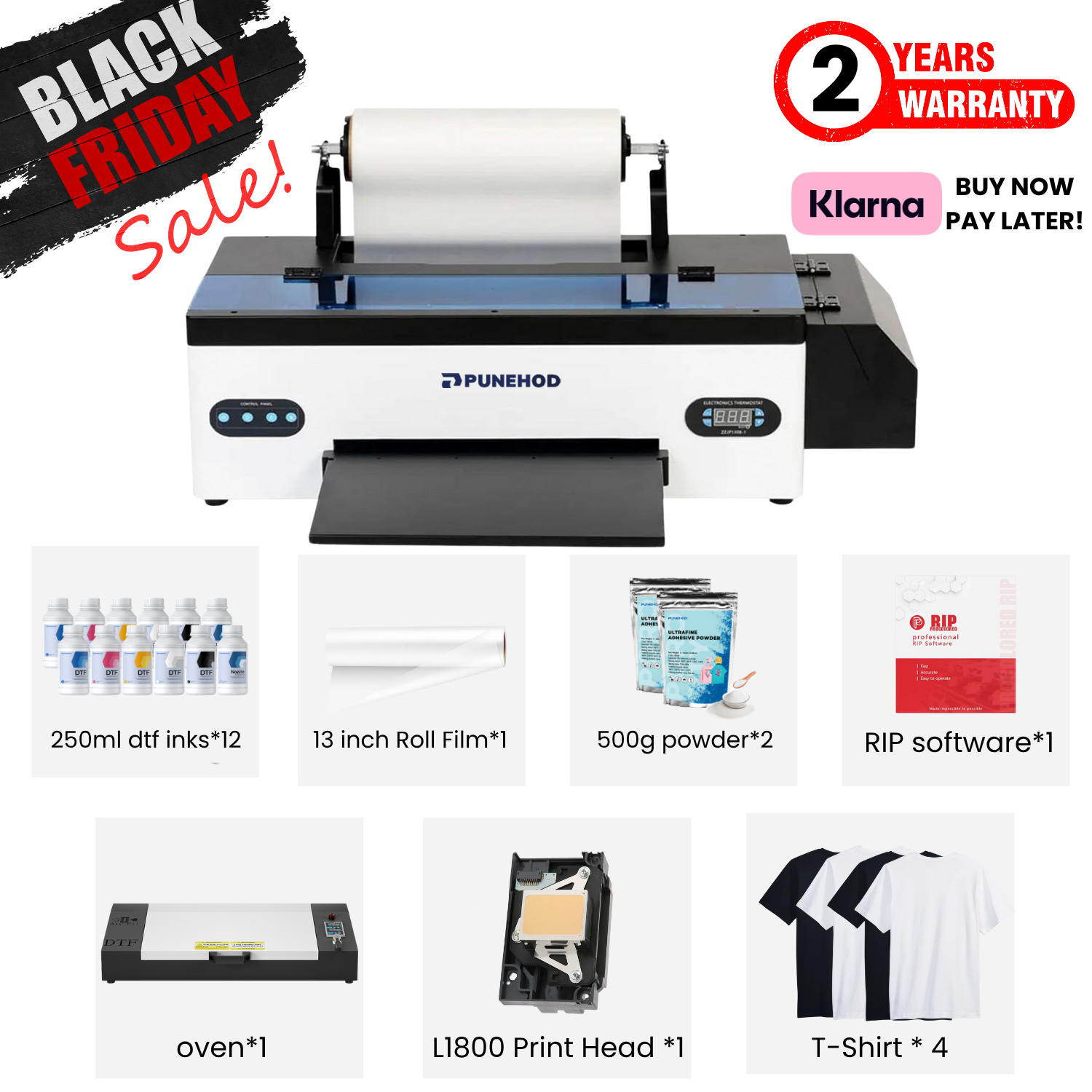 Punehod 13" Black A3 L1800  DTF Printer + Oven Black Friday Special Bundle