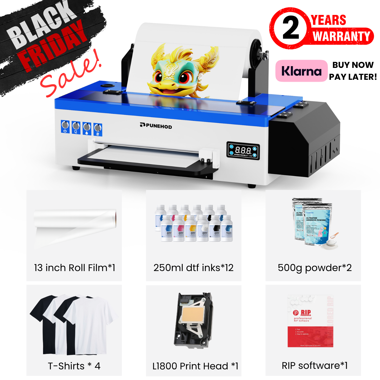 Punehod 13" A3 L1800 DTF Printer Black Friday Special Bundle
