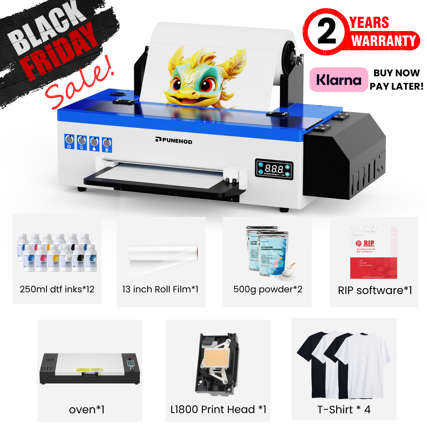Punehod 13" A3 L1800 DTF Printer +Oven Black Friday Special Bundle