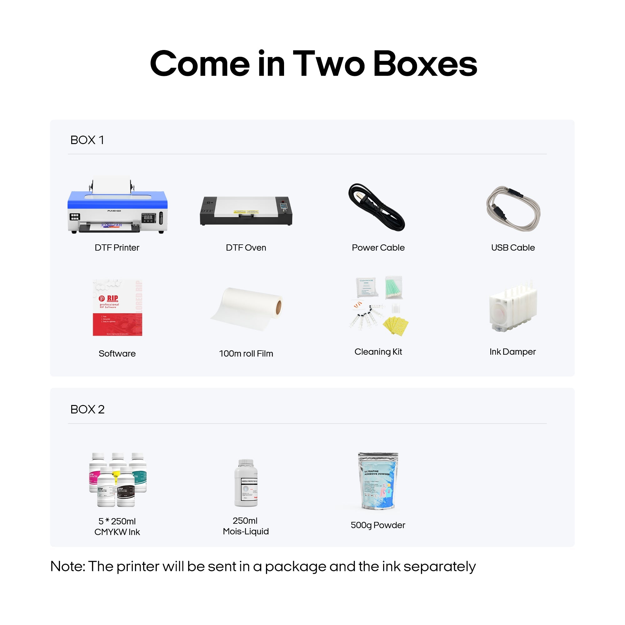 Imprimante DTF PUNEHOD A4 L800, avec chargeur de rouleau et bac à encre blanche pour l'impression DIY de tissus foncés et clairs (imprimante + four + consommables)