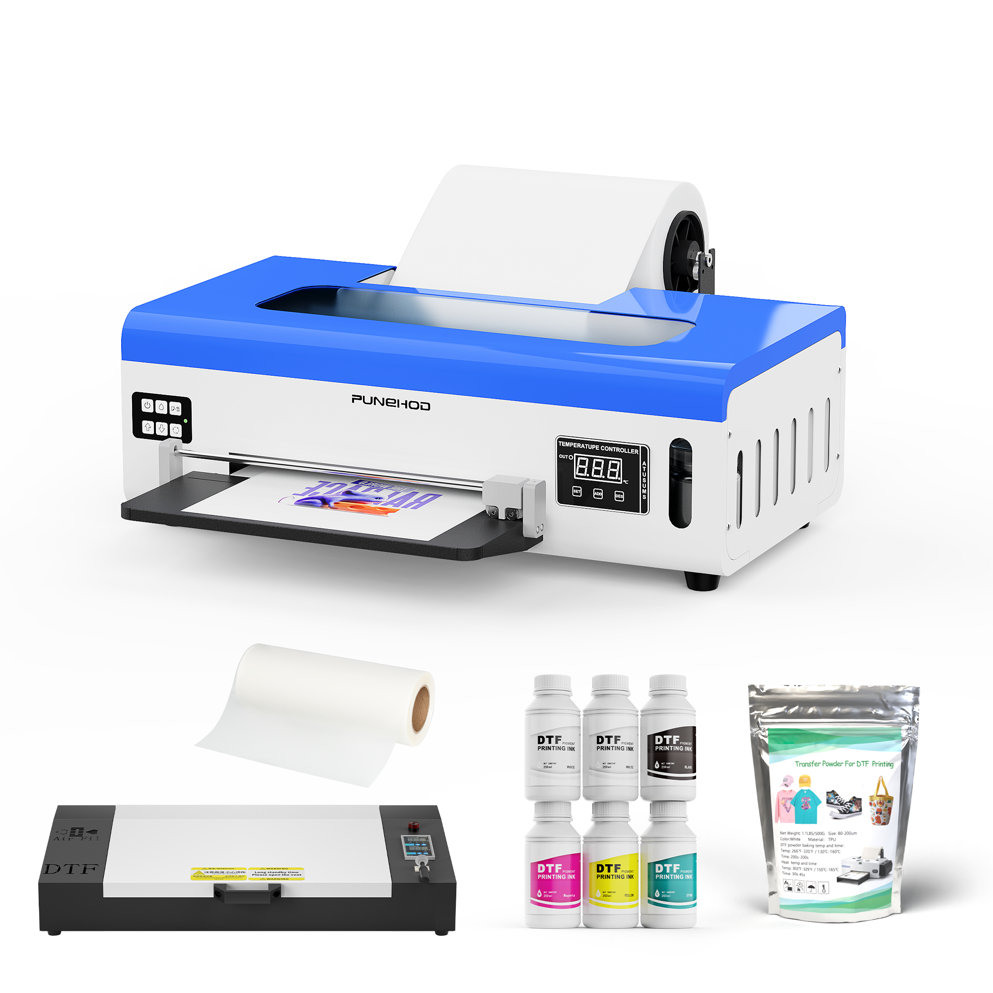 PUNEHOD DTF Printer A4 L800, with Roll Feeder and White Ink Circulatory for DIY Print Dark and Light Fabrics (Printer+Oven+Consumable)
