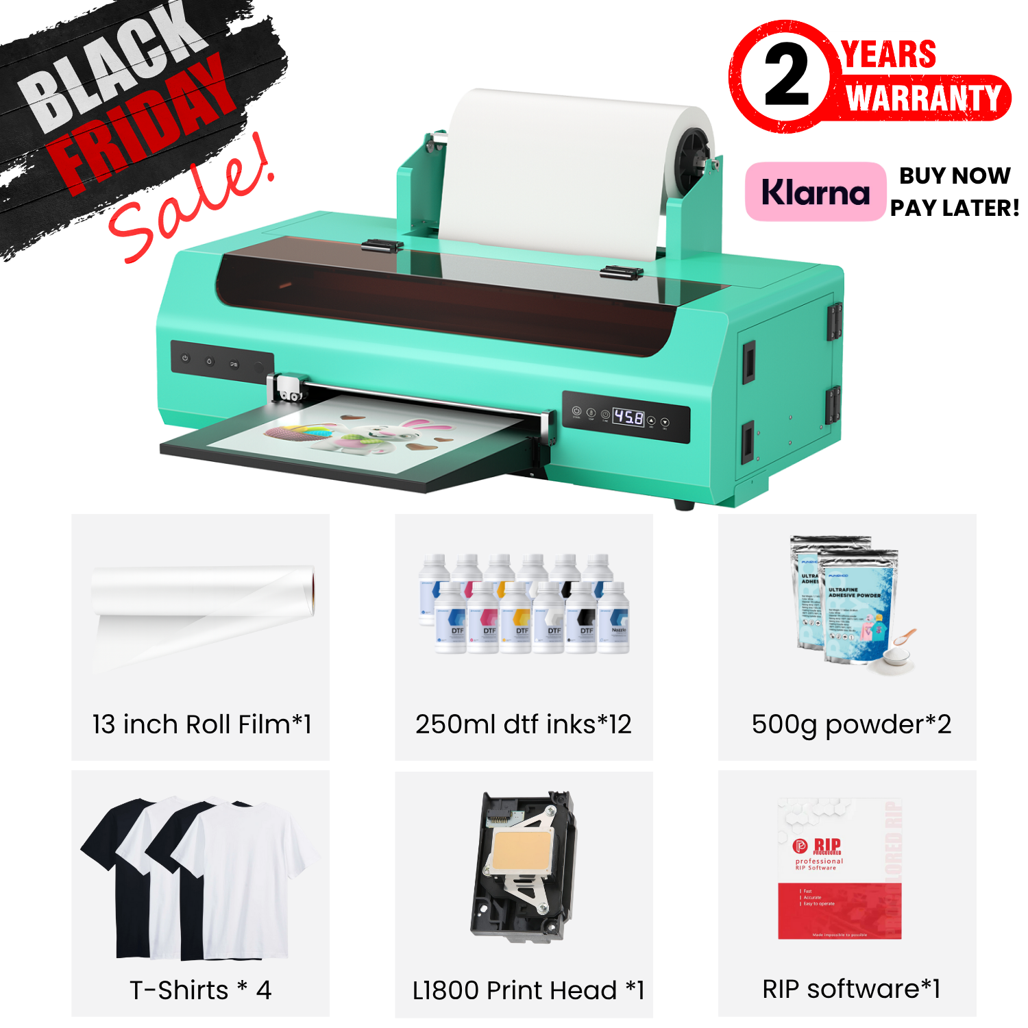 Punehod Cyan 13" A3 L1800 DTF Printer Black Friday Special Bundle
