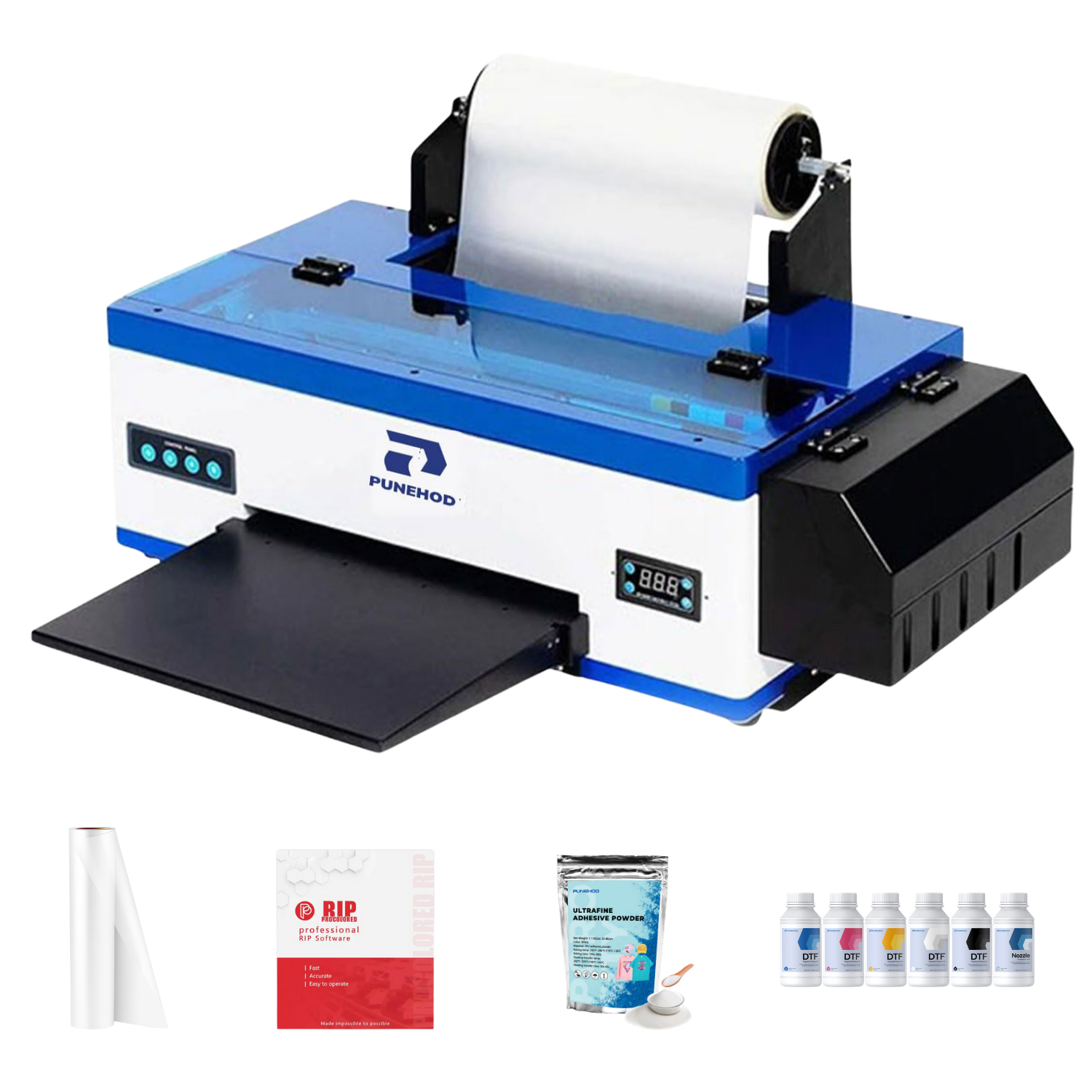 PUNEHOD A3 DTF Printer, R1390 Direct to Film Machine, White Ink Circulation System, Roller and Sheets Feeder, Compatible with Multiple Materials, Custom Clothing Printing (13inch Printer+Consumable)